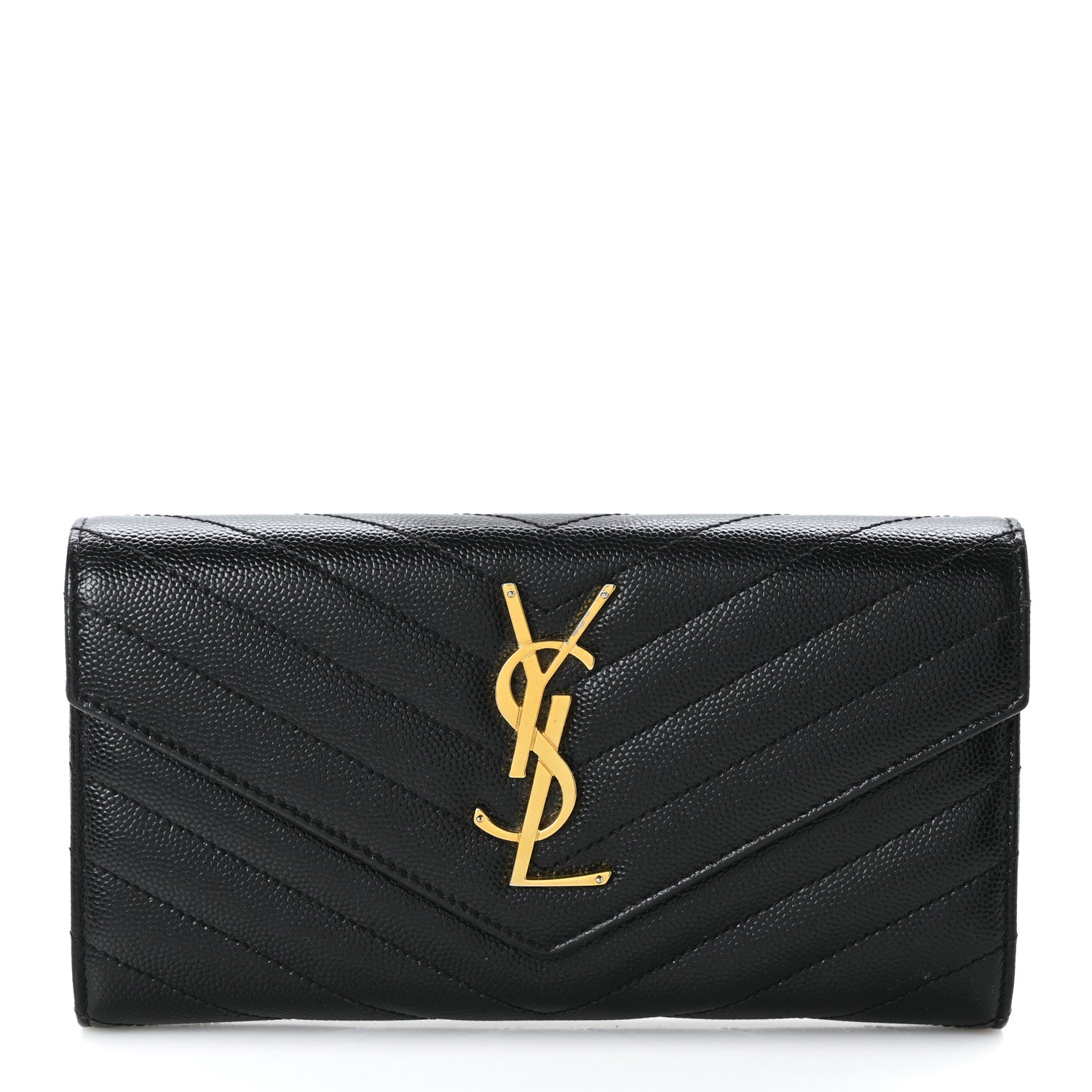 Saint Laurent Grain De Poudre Matelasse Chevron Monogram Flap Wallet Black 1 of 6