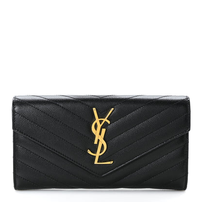 Saint Laurent Grain De Poudre Matelasse Chevron Monogram Flap Wallet Black 1 of 6