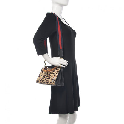 Gucci Calf Hair Bamboo Web Leopard Print Mini Nymphaea Top Handle Bag 2 of 13