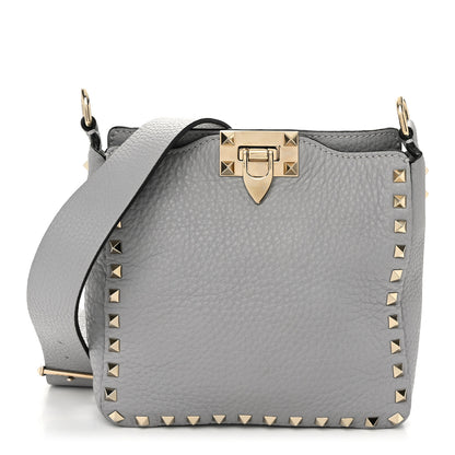 Valentino Garavani Pebbled Calfskin Mini Rockstud Flip-Lock Messenger Bag Pastel Grey 1 of 11