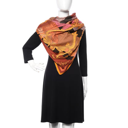 Hermes Cashmere Silk Della Cavalleria Shawl 140 Soleil Rose Brun 2 of 8