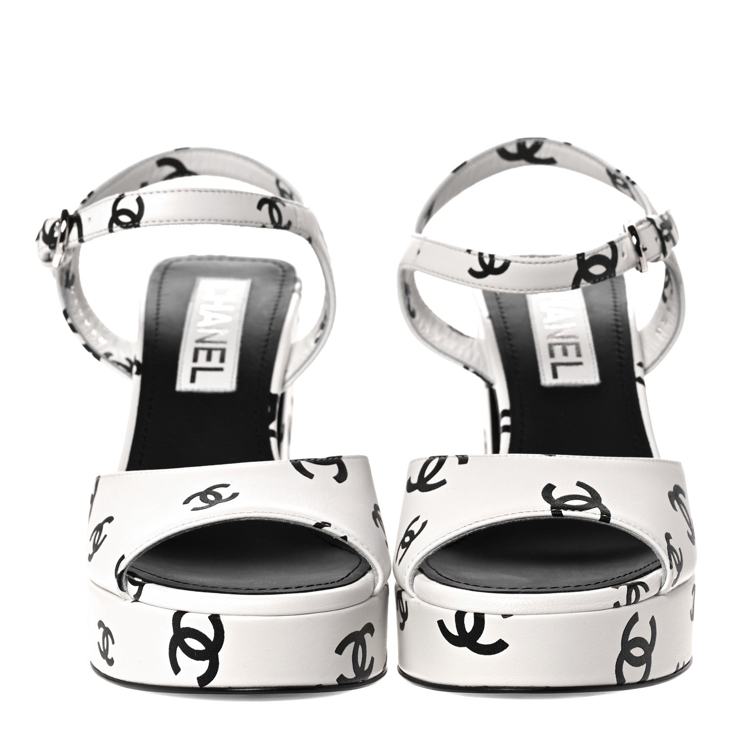 Chanel Printed Lambskin Coco Beach Platform Sandals 40 White Black 2 of 10