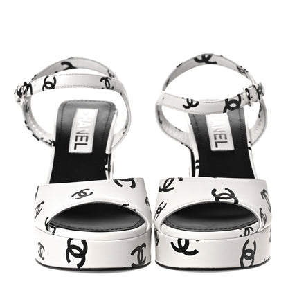 Chanel Printed Lambskin Coco Beach Platform Sandals 40 White Black 2 of 10