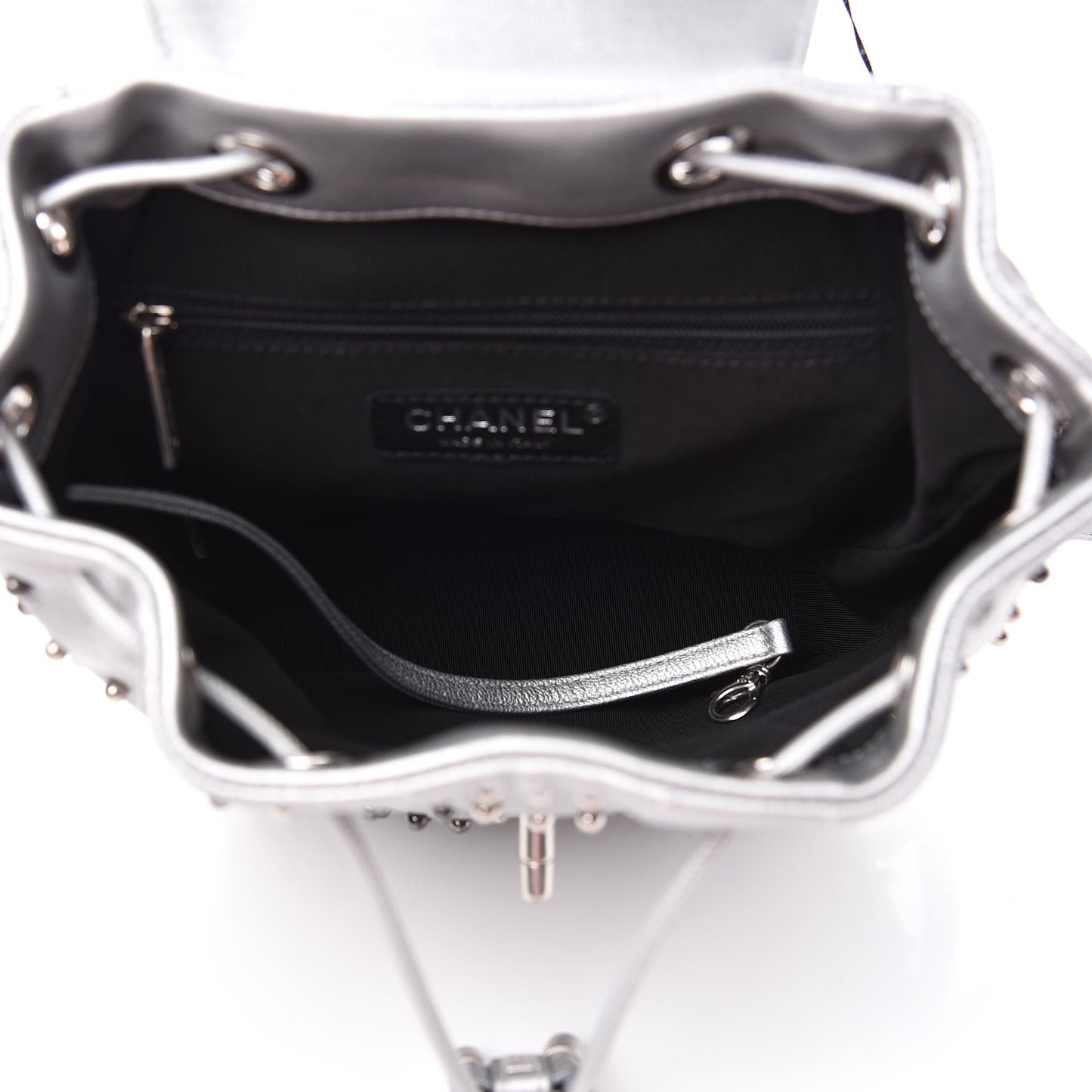 Metallic Lambskin Chevron Quilted Studded Stud Wars Backpack Silver