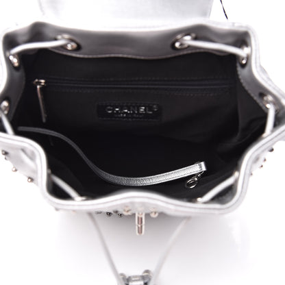Chanel Metallic Lambskin Chevron Quilted Studded Stud Wars Backpack Silver 5 of 11
