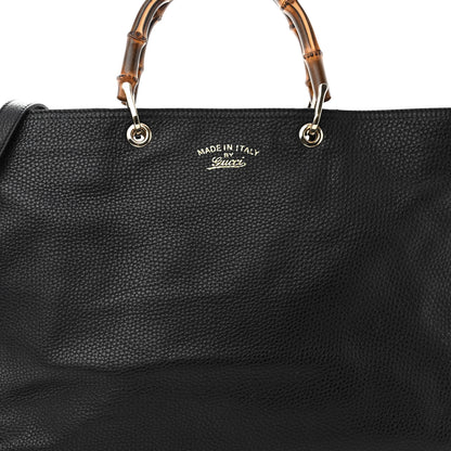 Gucci Pebbled Calfskin Large Bamboo Shopper Tote Black 7 of 9
