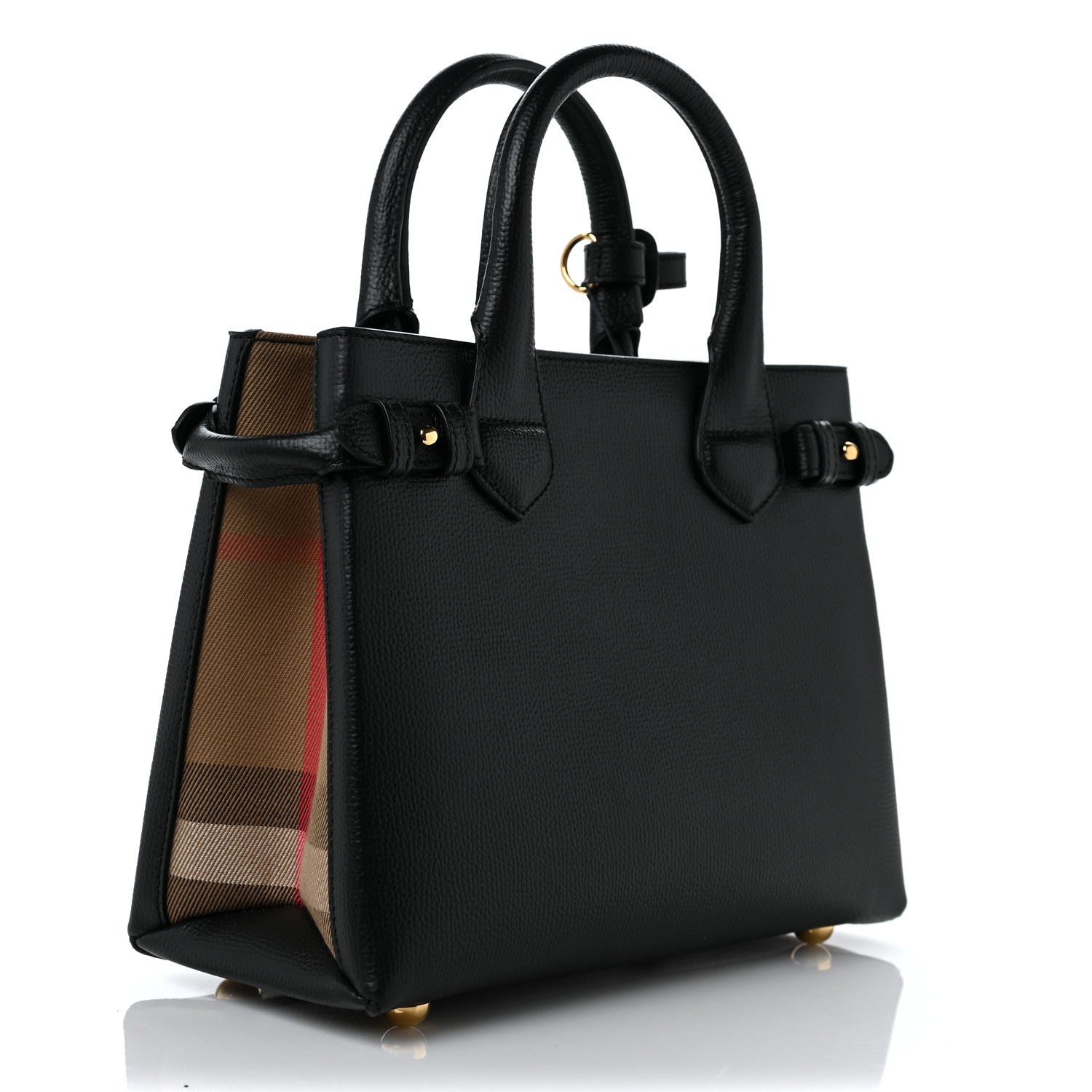Burberry Grainy Calfskin House Check Small Banner Tote Black 3 of 13