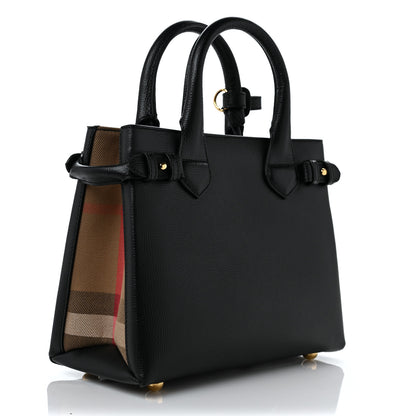 Burberry Grainy Calfskin House Check Small Banner Tote Black 3 of 13