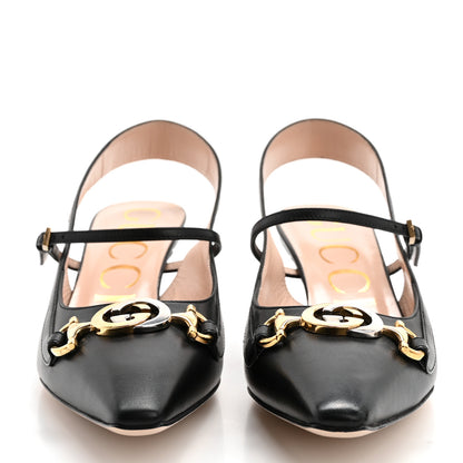 Gucci Malaga Kid Zumi Low Heel Slingback Pumps 37.5 Black 2 of 11