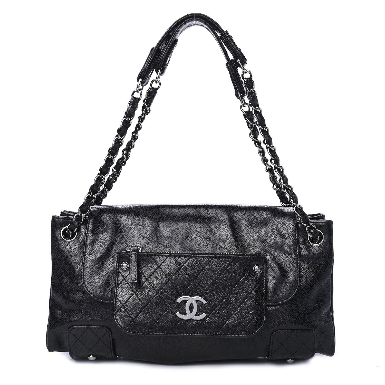Chanel Glazed Caviar Pocket In The City Tote Black 1 of 4