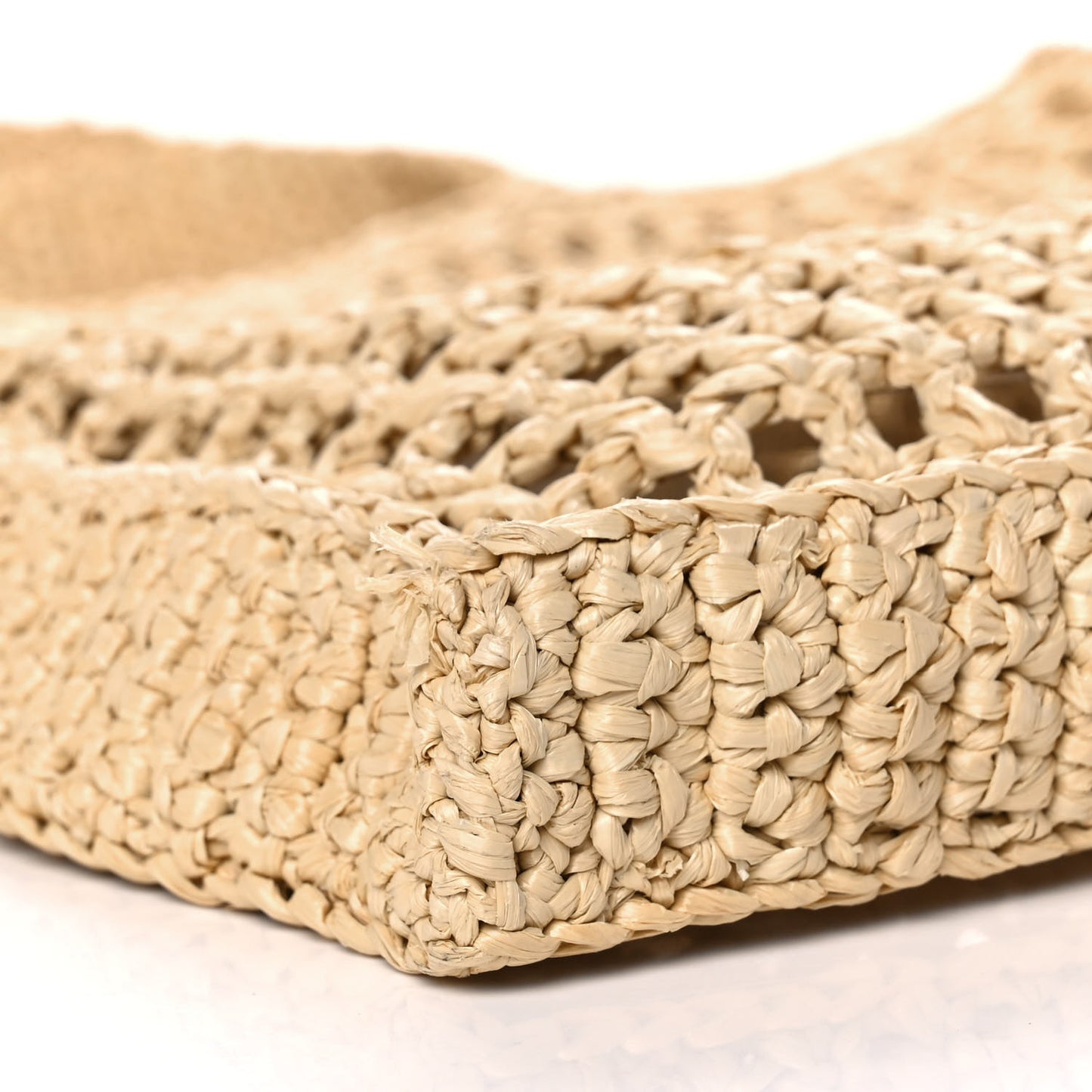 Yarn Raffia Effect Crochet Logo Embroidered Tote Bag Naturale