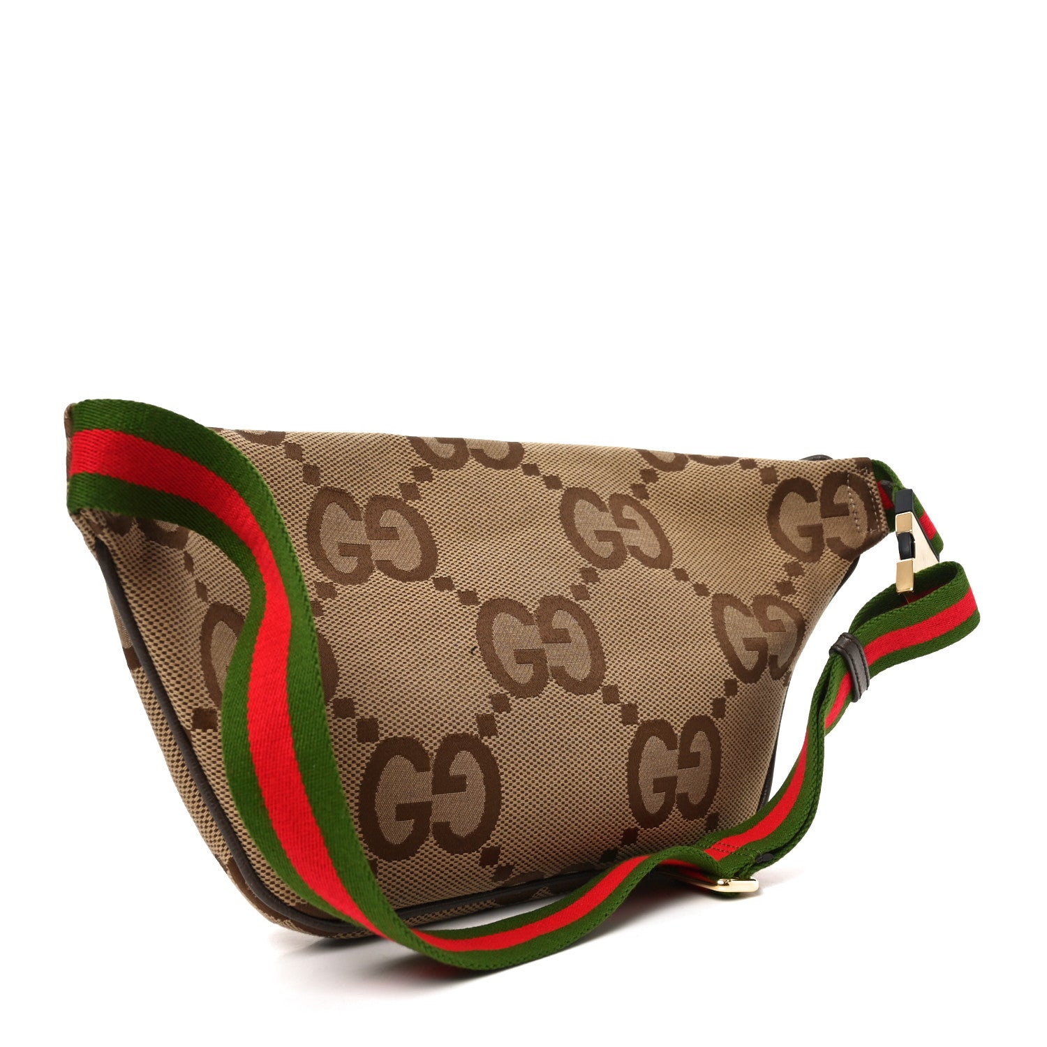 Gucci Monogram Jumbo GG Textured Dollar Calfskin Web Belt Bag Camel Ebony New Acero 3 of 10