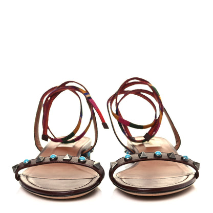 Valentino Garavani Calfskin Embroidered Rockstud Rolling Wrap Sandals 39 Brown 2 of 8