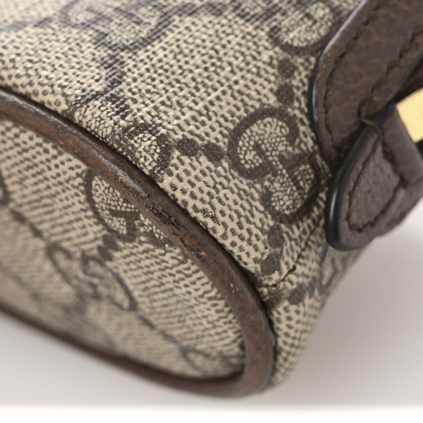 GG Supreme Monogram Textured Calfskin Web Medium Ophidia Cosmetic Case Beige Ebony New Acero