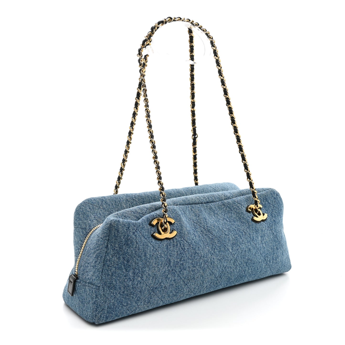 Denim Quilted Eyes On You Bowling Bag Blue