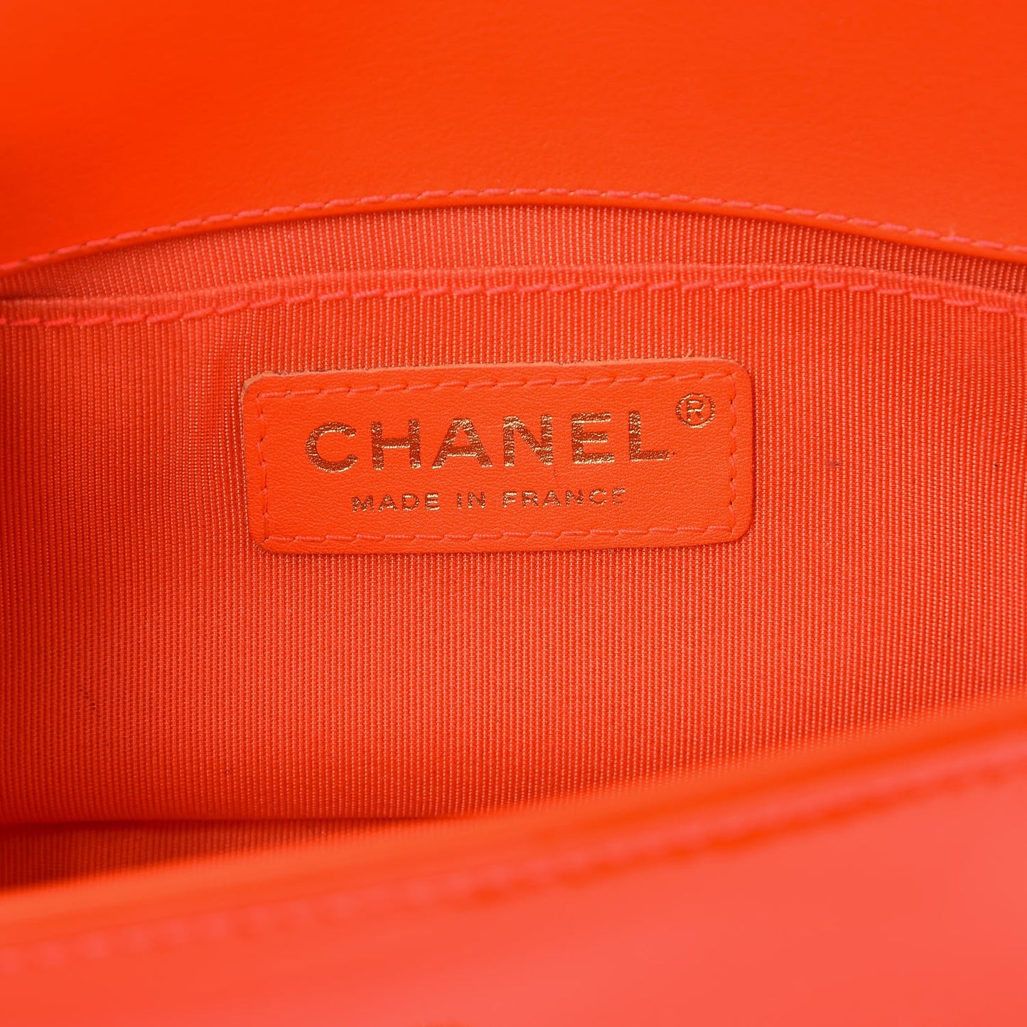 Patent Calfskin Quilted Small Boy Flap Orange