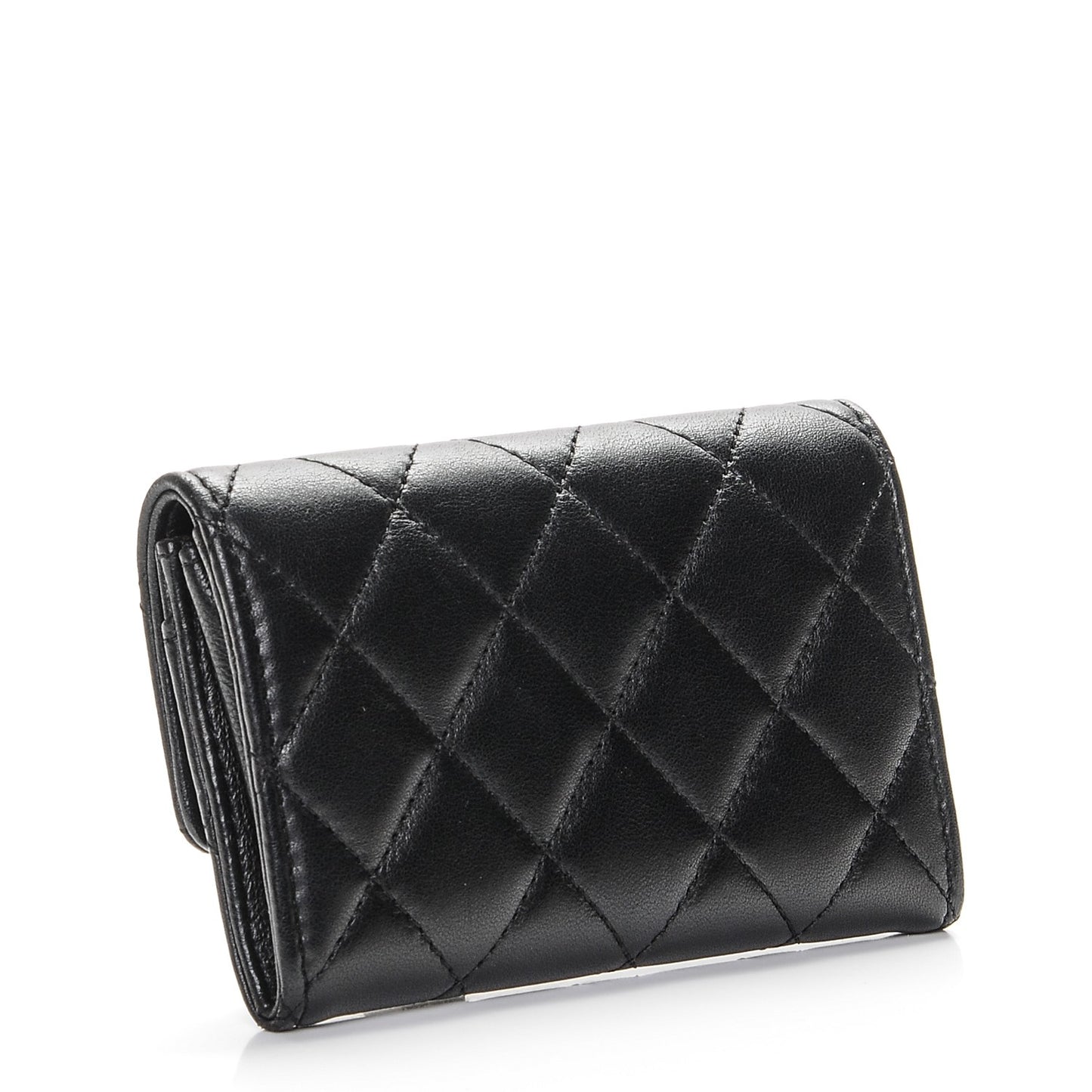 Lambskin Quilted Flap Card Holder Black