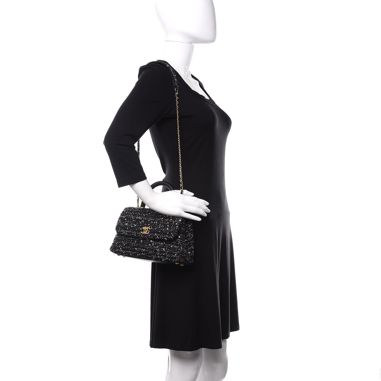 Tweed Sequin Mini Coco Handle Flap Black