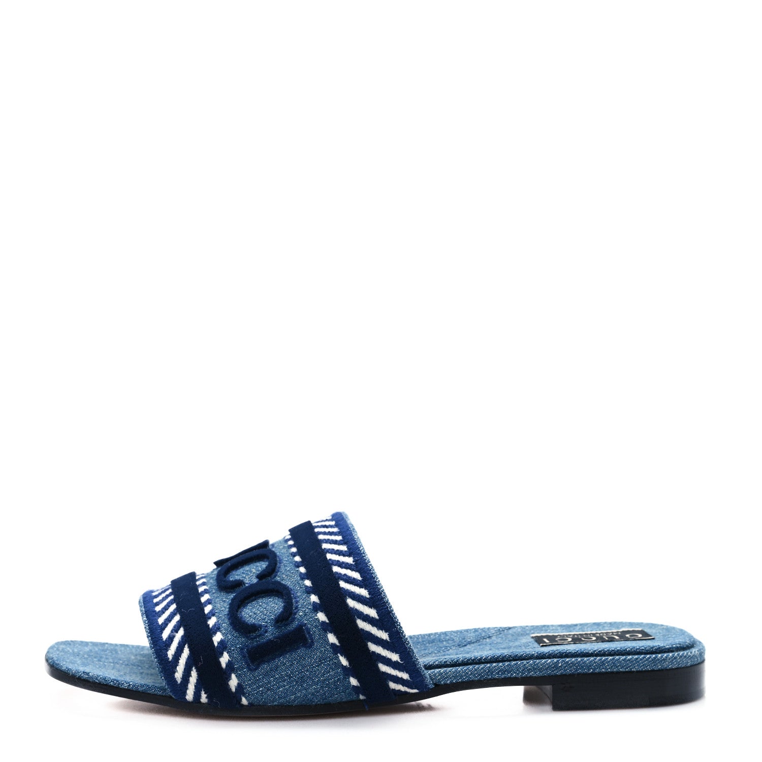 Gucci New Denim Logo Embroidered Slide Sandal 38 Light Blue 1 of 10