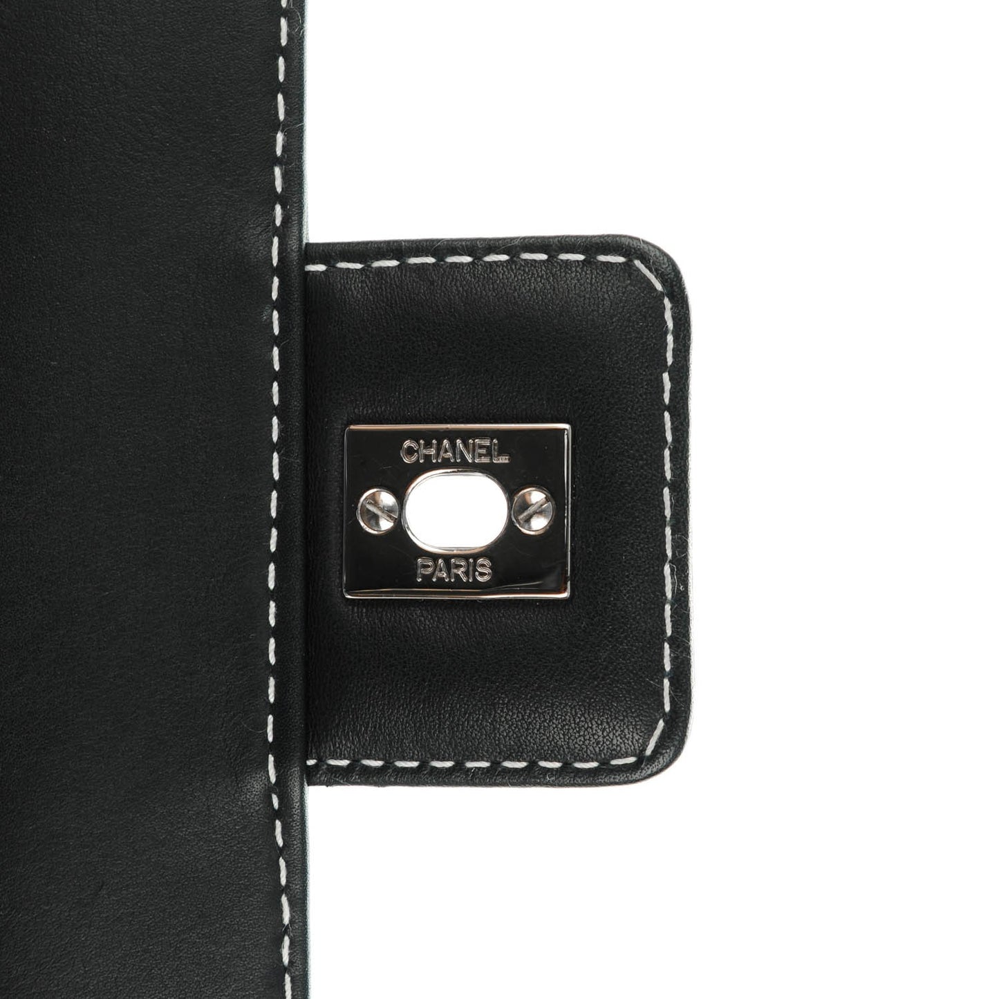 Calfskin Contrast Stitched Medium Single Flap Navy Blue