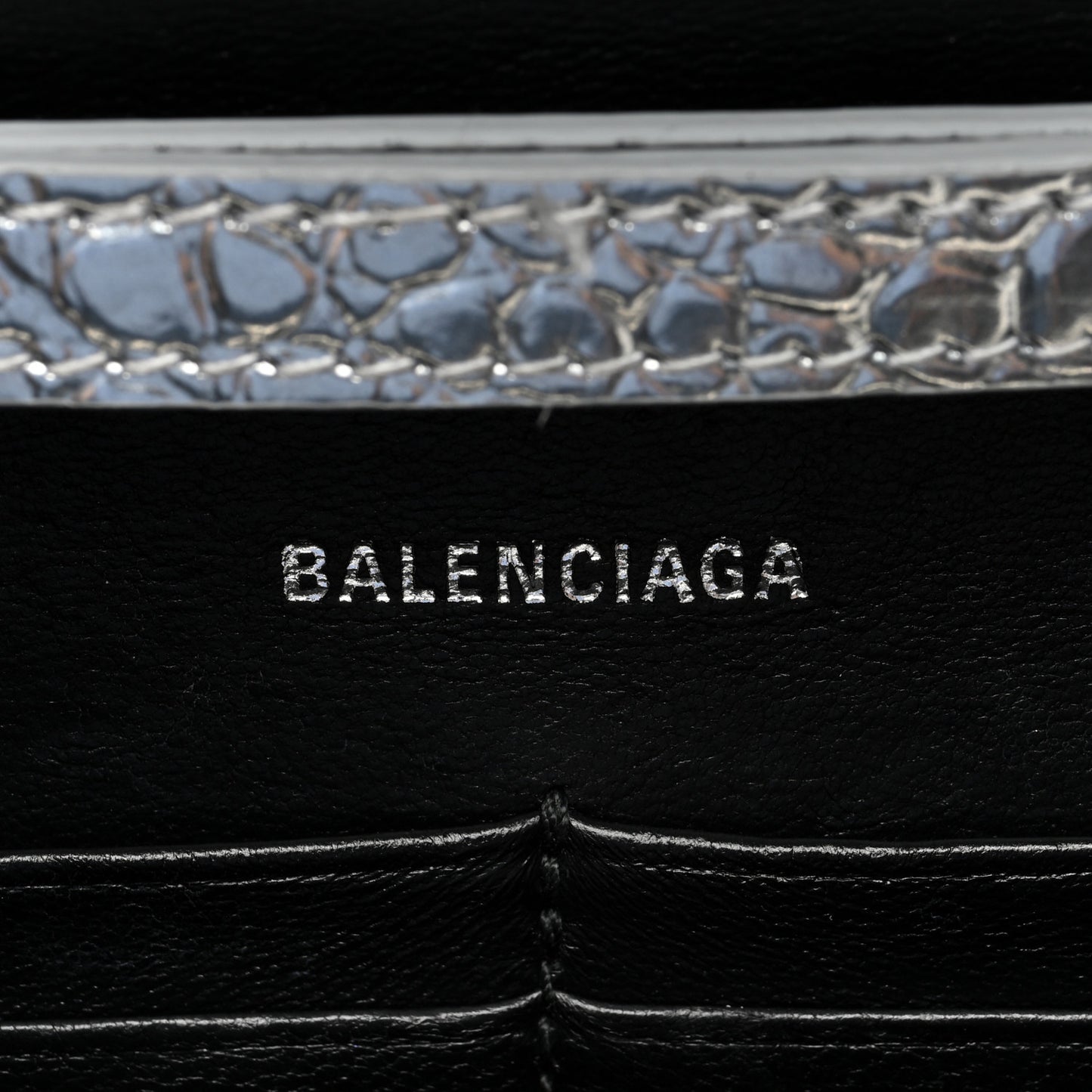 Metallic Calfskin Crocodile Embossed Hourglass Chain Bag Silver Silver