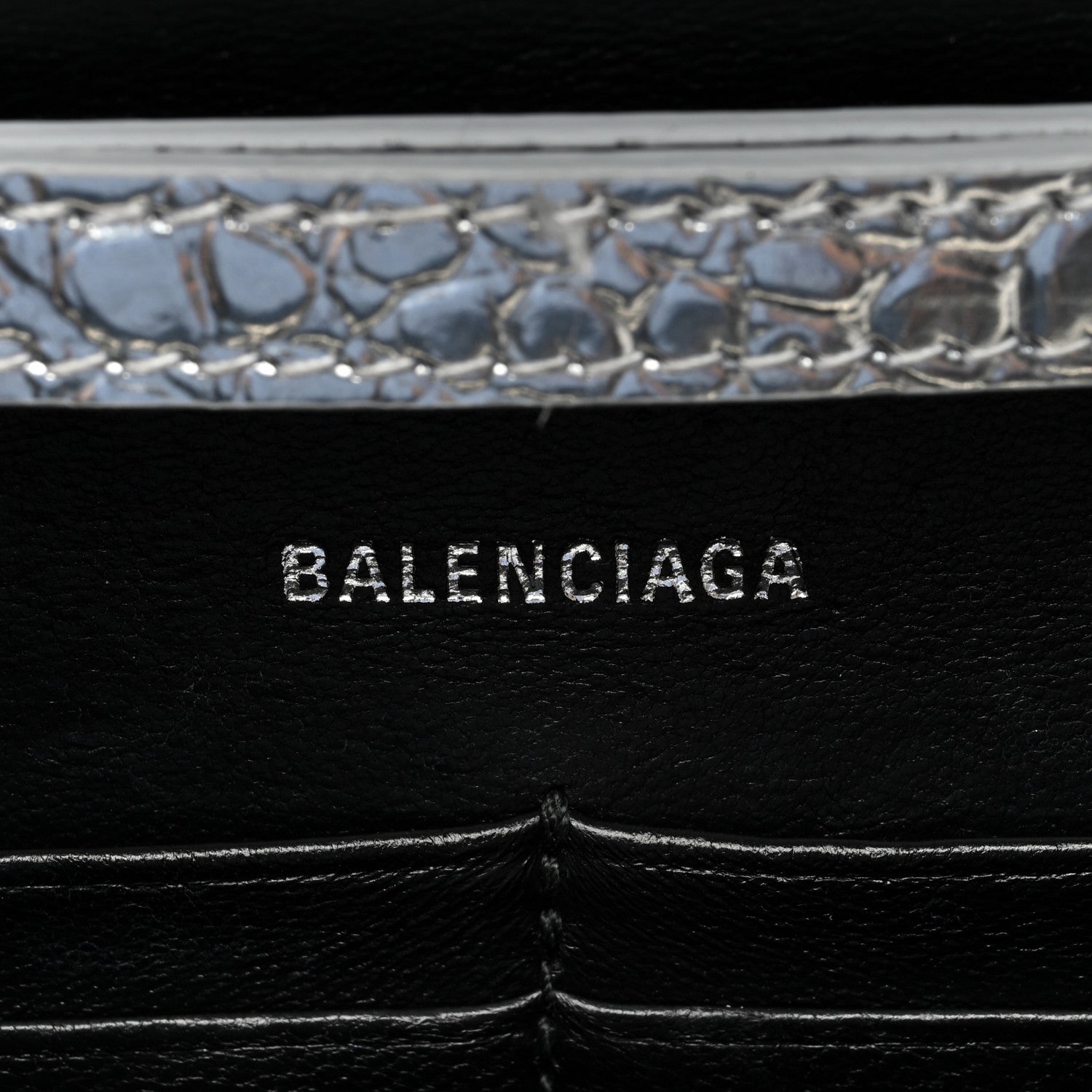 Balenciaga Metallic Calfskin Crocodile Embossed Hourglass Chain Bag Silver Silver 6 of 10