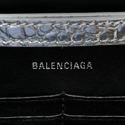 Balenciaga Metallic Calfskin Crocodile Embossed Hourglass Chain Bag Silver Silver 6 of 10
