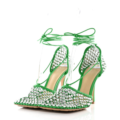 Bottega Veneta Mesh Nappa Crystal Embellished Sparkle Stretch Ankle Tie Sandals 41 Parakeet 3 of 15