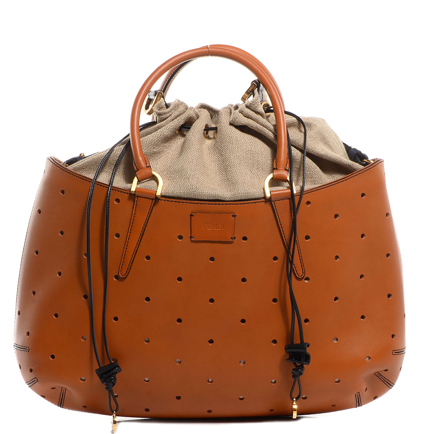 Fendi Calfskin Linen Perforated Medium B Fab Tote Miel Grezzo 1 of 9