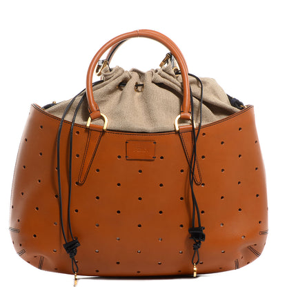 Fendi Calfskin Linen Perforated Medium B Fab Tote Miel Grezzo 1 of 9