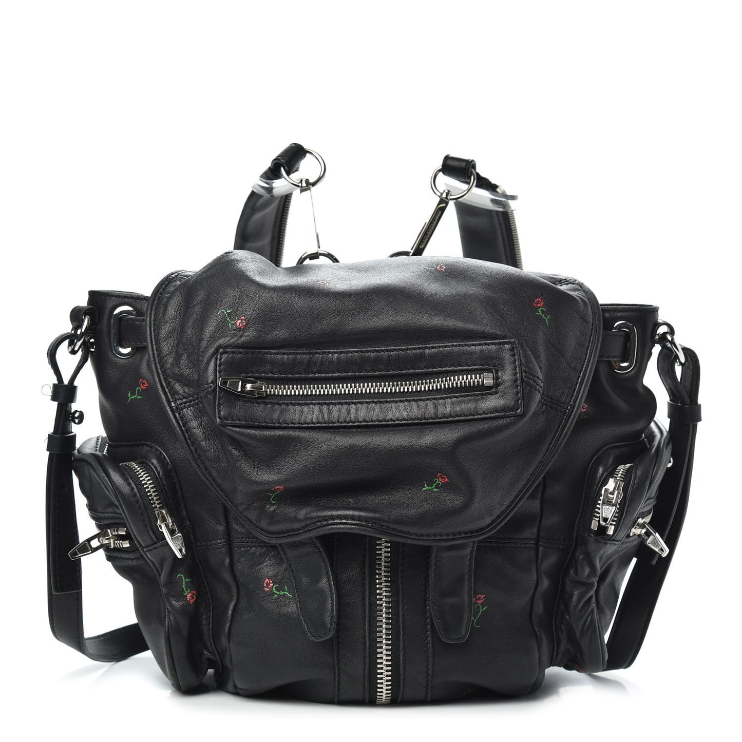 Lambskin Rose Studded Mini Marti Convertible Backpack Black Rhodium Hardware