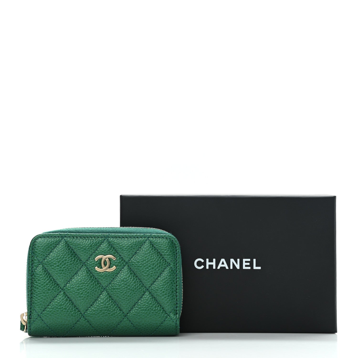 Chanel Metallic Caviar Quilted Zip Coin Purse Green 8 of 8