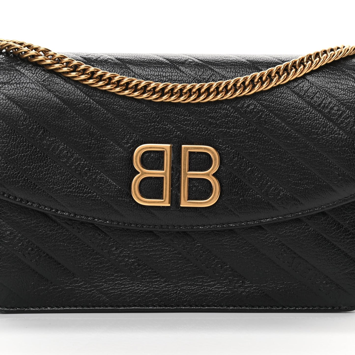 Shiny Goatskin Logo Embossed BB Wallet On Chain Black