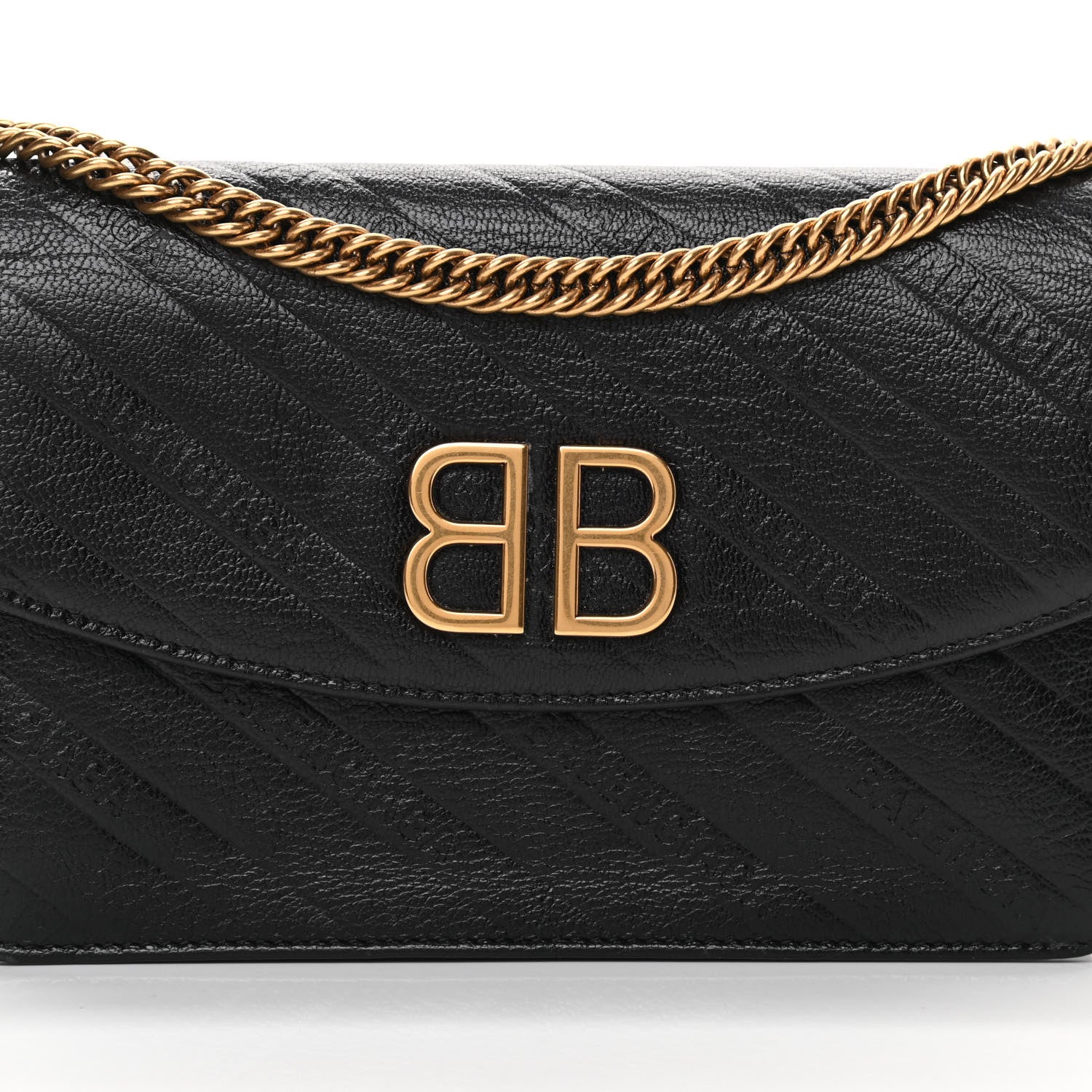 Balenciaga Shiny Goatskin Logo Embossed BB Wallet On Chain Black 7 of 15