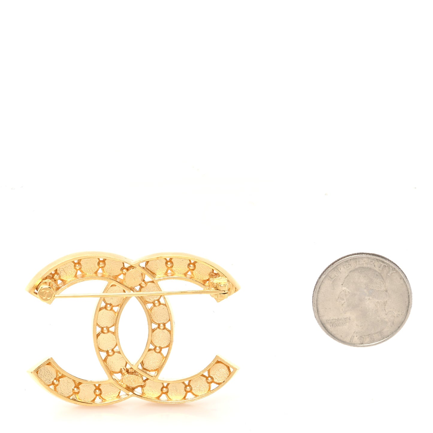 Metal Crystal CC Brooch Gold