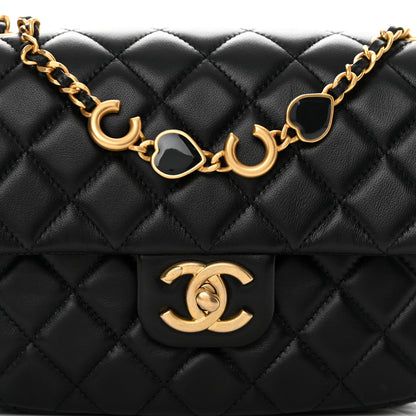 Chanel Lambskin Enamel Quilted Small Coco Hearts Flap Black 8 of 11