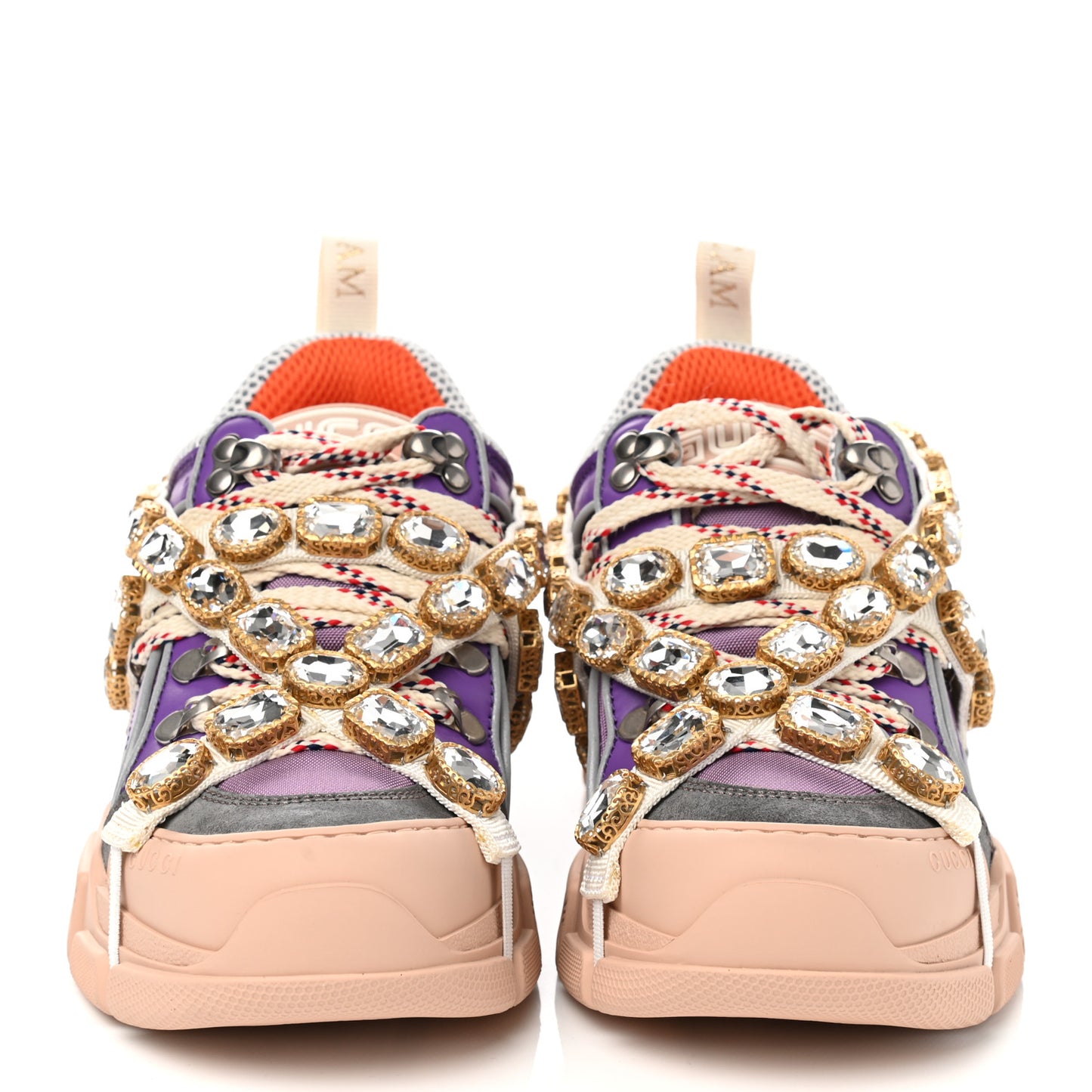 X SEGA Nylon Calfskin Suede Removable Crystals Womens Flashtrek Sneakers 36 New Lavender Loess Shine Purple