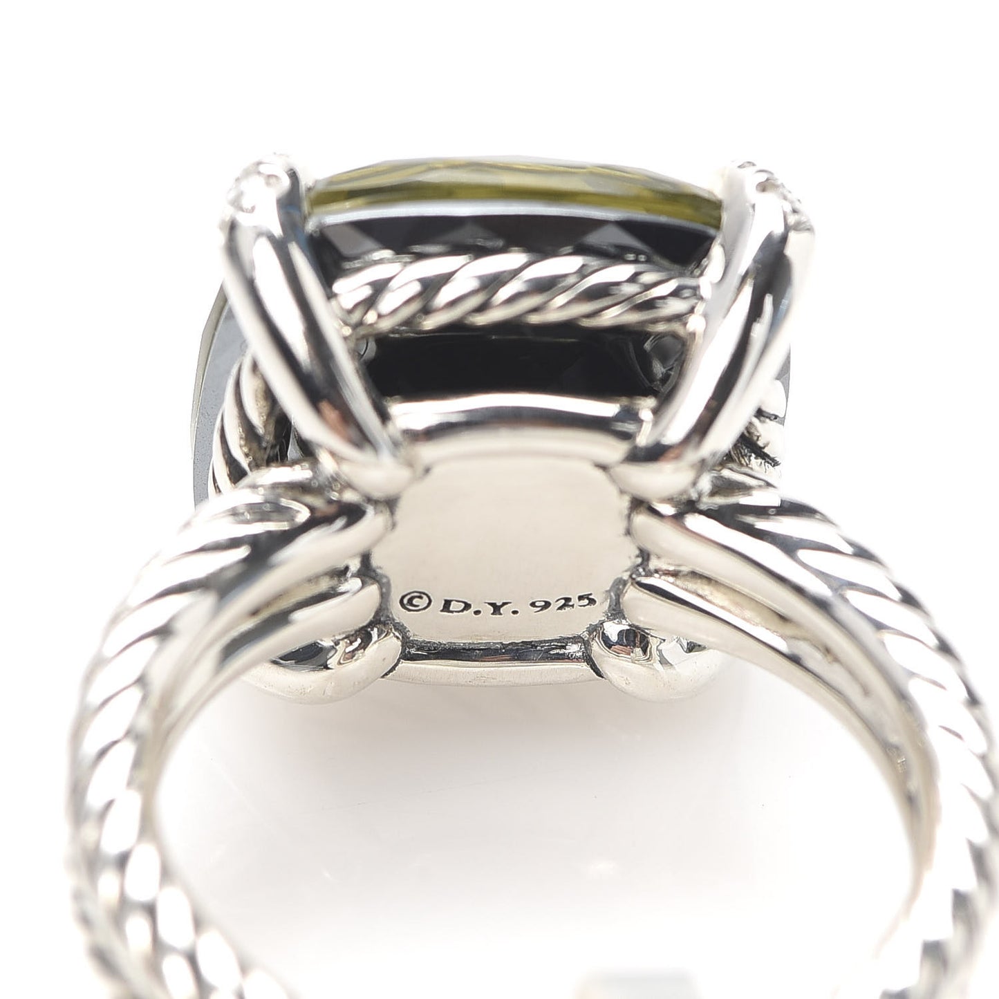 Sterling Silver Diamond Green Orchid 14mm Chatelaine Ring 54 7
