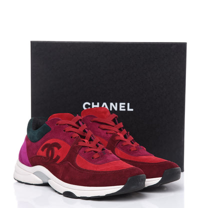 Chanel Suede Calfskin CC Sneakers 42 Burgundy Red 10 of 12