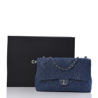 Chanel Denim Quilted CC Print Jumbo Single Flap Blue 10 of 10