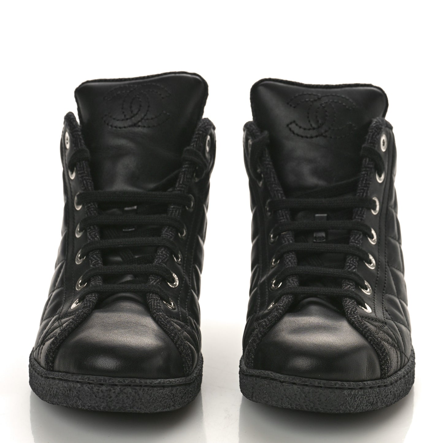 Lambskin Quilted High Top Sneakers 36.5 Black