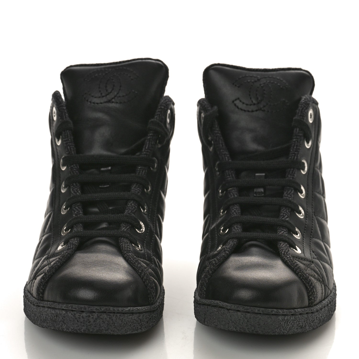 Chanel Lambskin Quilted High Top Sneakers 36.5 Black 2 of 13