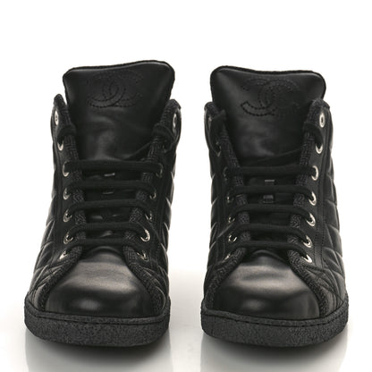Chanel Lambskin Quilted High Top Sneakers 36.5 Black 2 of 13