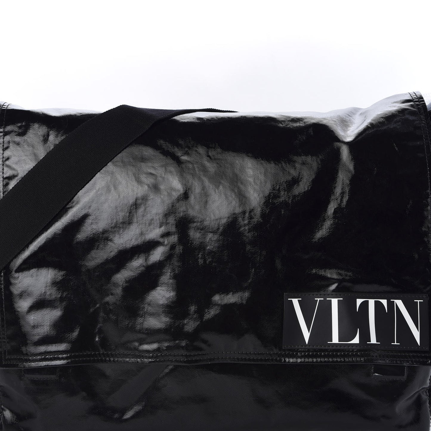 Shiny Canvas VLTN Large Messenger Bag Black