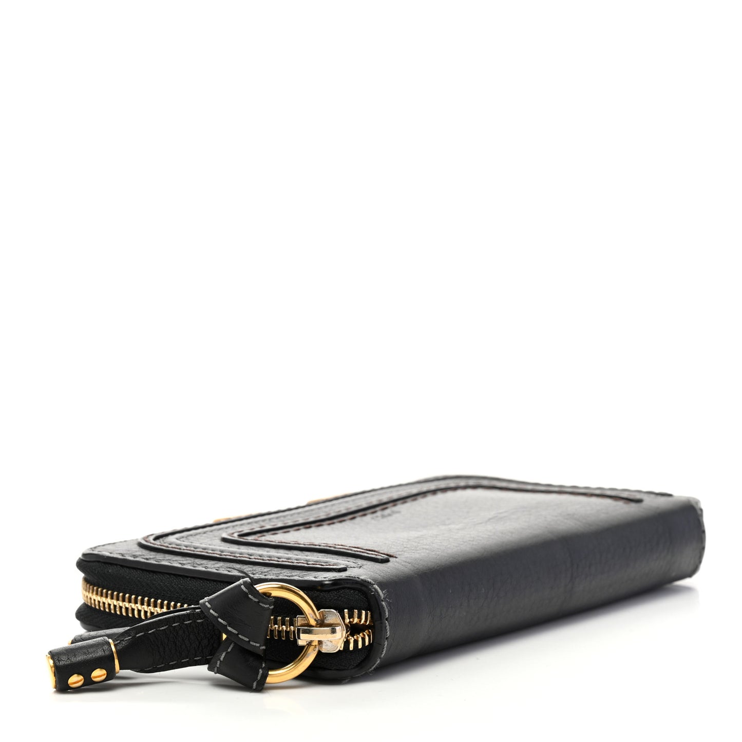 Grained Calfskin Marcie Long Zip Around Wallet Black