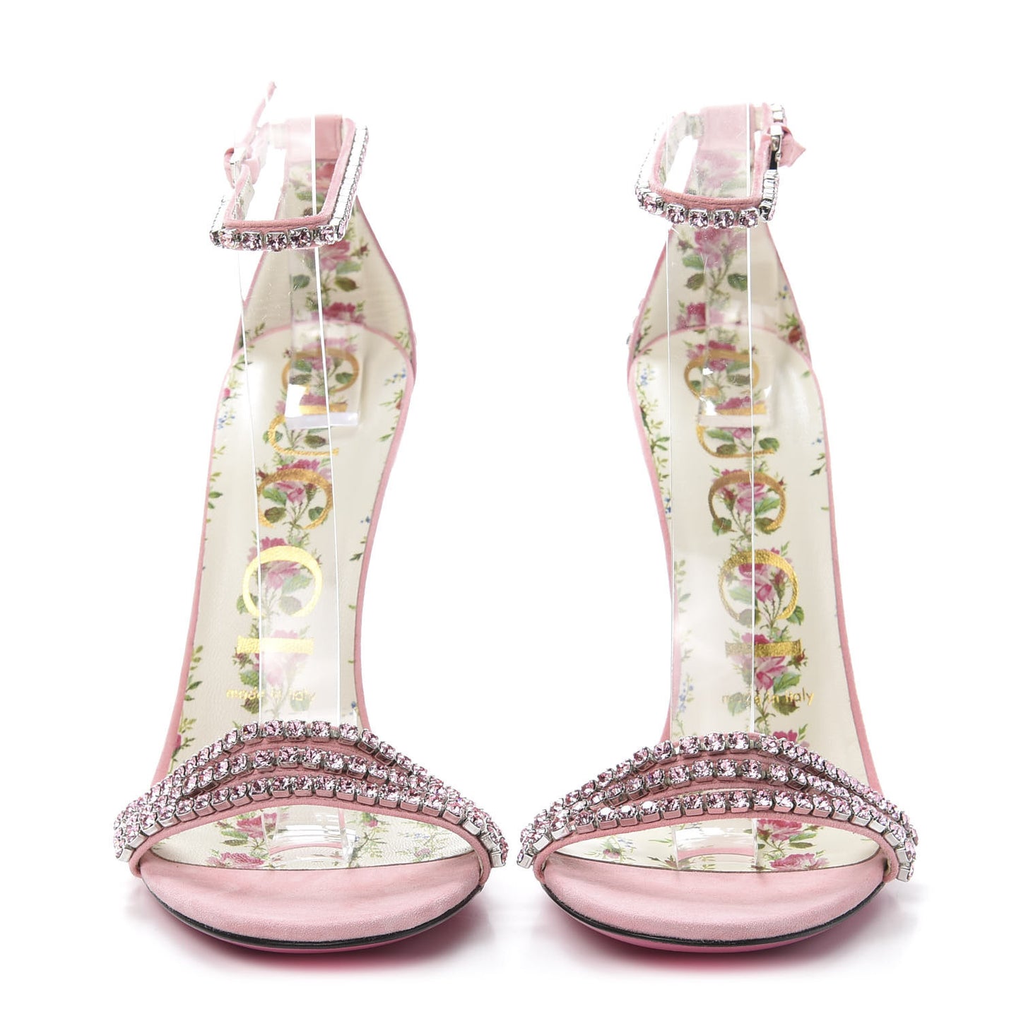 Kid Scamosciato Crystal Ankle Strap High Heel Sandals 37.5 Light Rose Light Peonia