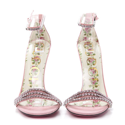 Gucci Kid Scamosciato Crystal Ankle Strap High Heel Sandals 37.5 Light Rose Light Peonia 2 of 9