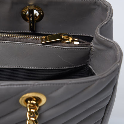 Saint Laurent Smooth Calfskin Matelasse Chevron Large Monogram Shopping Bag Grey 13 of 18