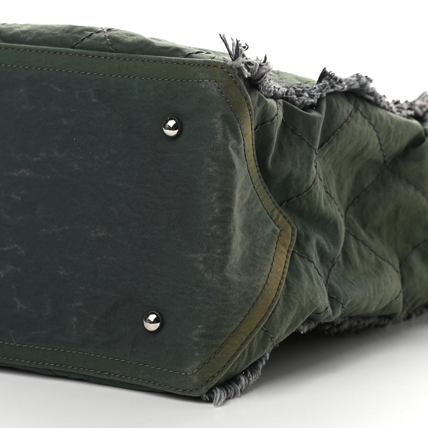 Canvas Stitched Tweed Large Tote Dark Green