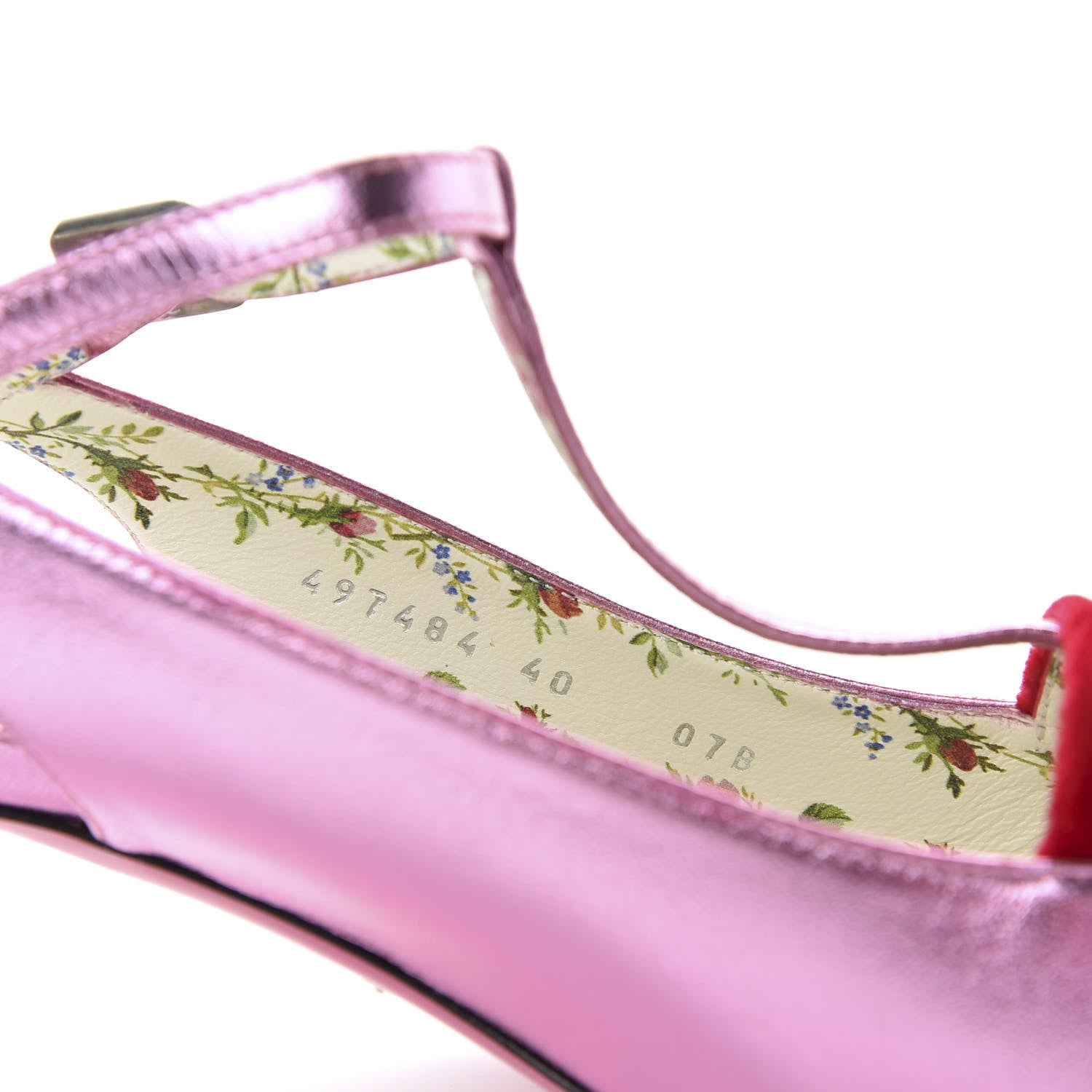 Gucci Metallic Nappa Velvet Crystal Bow Anita Pumps 40 Rosa Hibiscus Red 9 of 10